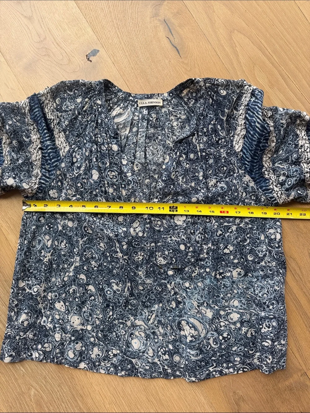 Ulla Johnson Blue Floral V-Neck Puff Sleeve Blouse